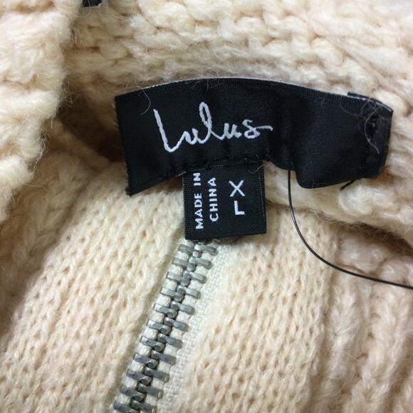 LULU'S XL Cozy Weather Cream Cable Knit Quarter Zip Sweater B150 NEW - Picture 5 of 5